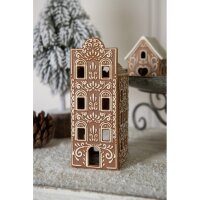 6CE1747 Clayre & Eef Teelichthalter Lebkuchenhaus Porzellan Haus braun Teelicht 7x7x19cm