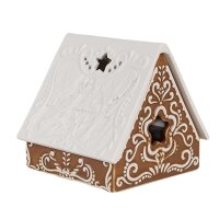 6CE1744 Teelichthalter Lebkuchenhaus 8x8x8 cm Braun Porzellan Halter für Teelicht
