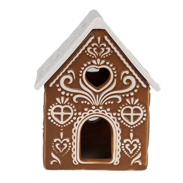 6CE1742 Clayre & Eef Teelichthalter Lebkuchenhaus Porzellan Haus braun Teelicht 7x8x9cm