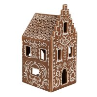 6CE1745 Clayre & Eef Teelichthalter Lebkuchenhaus Porzellan Haus braun Teelicht 7x7x15cm