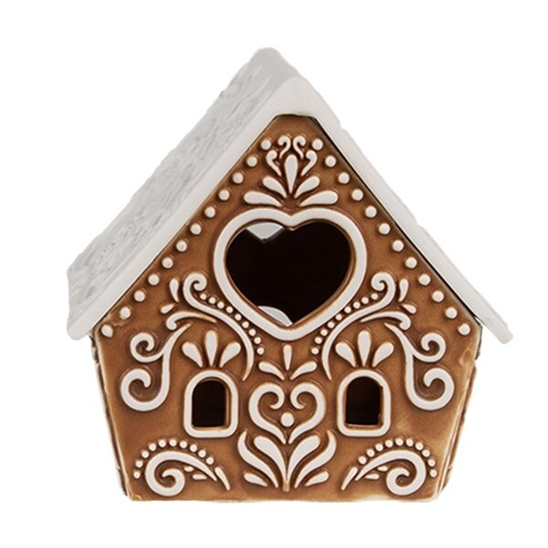 6CE1743 Clayre & Eef Teelichthalter Lebkuchenhaus Porzellan Haus braun Teelicht 9x7x8cm