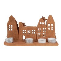 6PR4357 Clayre & Eef Teelichthalter Lebkuchenhaus Porzellan braun 4 Teelichter 27x9x15cm