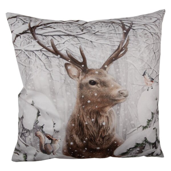 KT021.326 Clayre & Eef Kissenbezug 45 x 45 cm Hirsch Kissenhülle braun/weiß Polyester