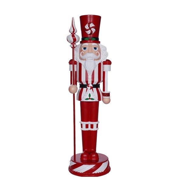 5PR0125 Clayre & Eef Große Standfigur Nussknacker / Soldat Polyresin 61 cm rot/weiß