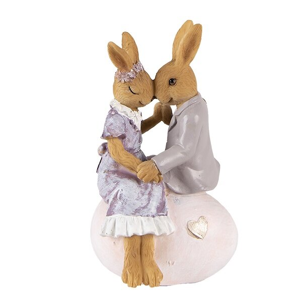 6PR3863 Clayre & Eef Figur Hasenpaar Kaninchen auf Osterei violett/weiss Osterdeko