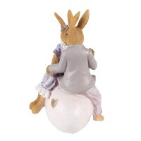 6PR3863 Clayre & Eef Figur Hasenpaar Kaninchen auf Osterei violett/weiss Osterdeko