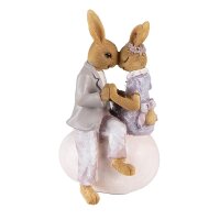 6PR3863 Clayre & Eef Figur Hasenpaar Kaninchen auf Osterei violett/weiss Osterdeko