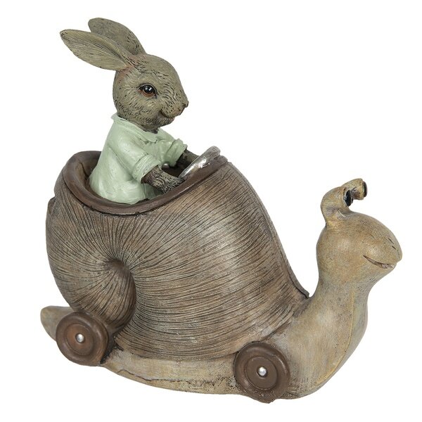 6PR3302 Clayre & Eef Spardose Hase im Schneckenauto braun/grau Polyresin Osterdeko