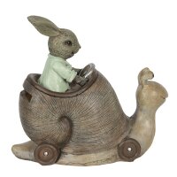 6PR3302 Clayre & Eef Spardose Hase im Schneckenauto braun/grau Polyresin Osterdeko