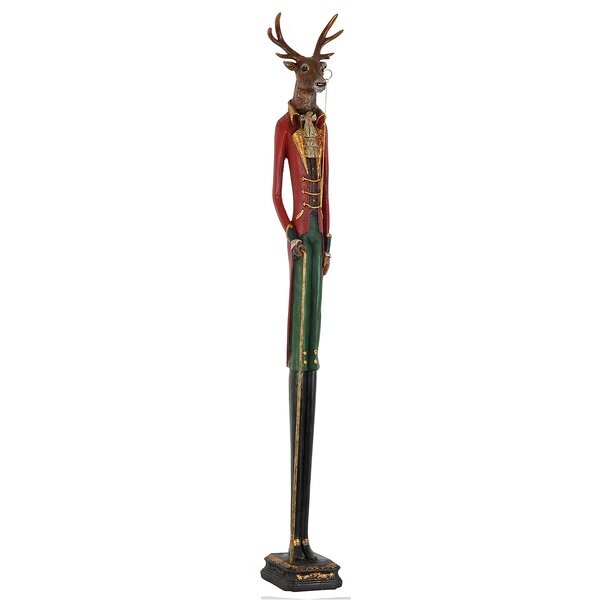 4PR0008 Clayre & Eef Figur Hirsch 92 cm rot/grün Polyresin Weihnachtsdeko