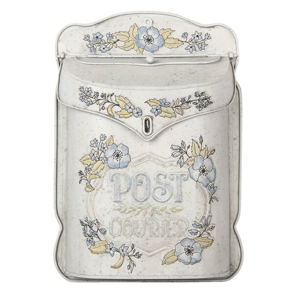 6Y4240 Clayre & Eef Briefkasten Blumen beige/blau aus Metall Wandbriefkasten 27 cm x 8 cm x 39 cm