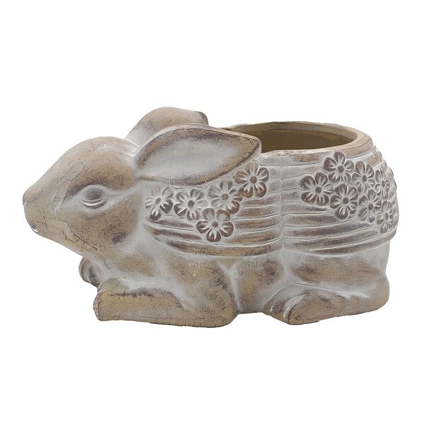 6TE0543 Clayre & Eef Blumentopf Kaninchen Hase 30x17x13 cm beige Stein