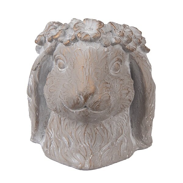 6TE0556M Clayre&Eef Blumentopf Kaninchen Hasenkopf 16x18x18 cm grau Stein Innenblumentopf
